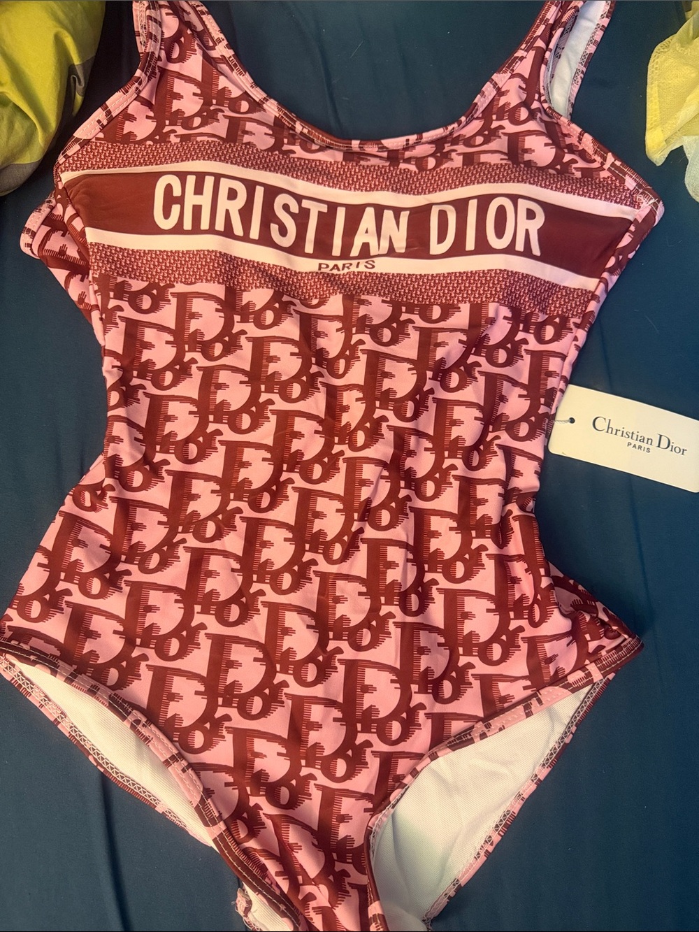 Cd Pink & Burgundy Monogram One-Piece Swimsuit